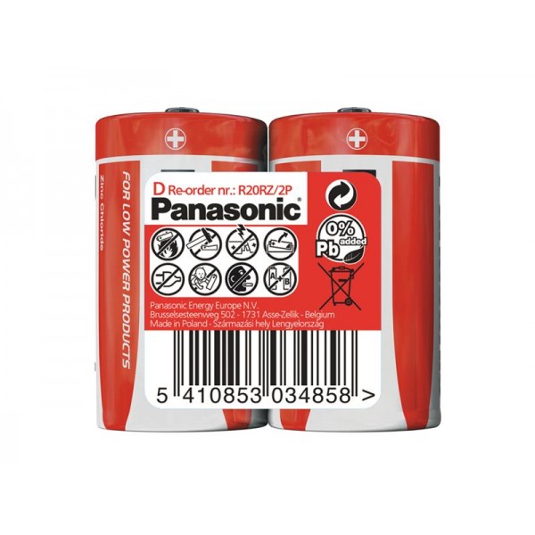 Batéria R20 (D) Red zinkouhlíková, PANASONIC 2S