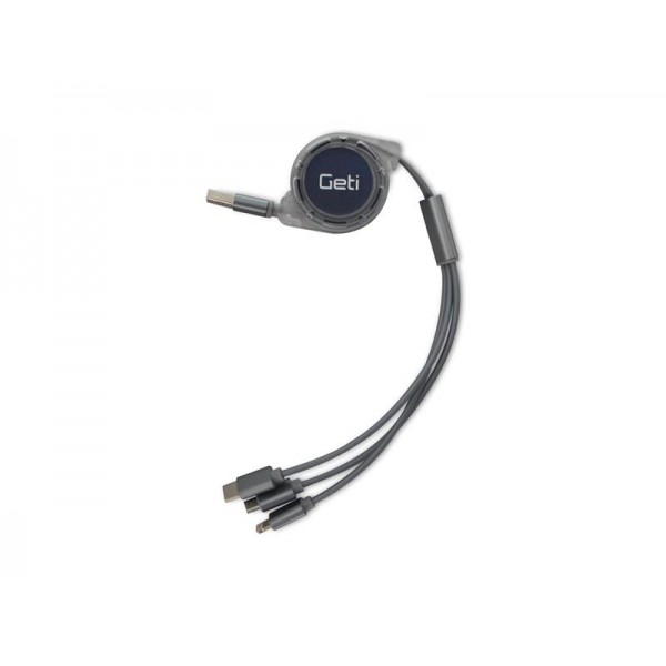 Kábel USB 3v1 samonavíjací Geti GCU 04 strieborný