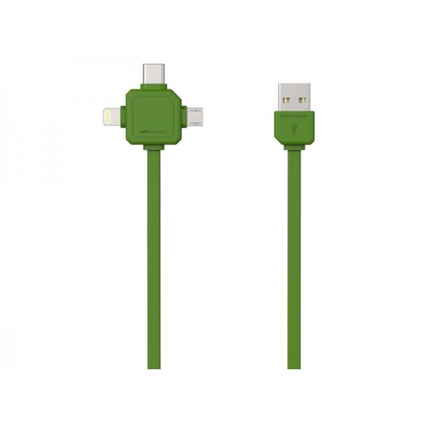 Kábel USB - MICRO USB / USB C-TYPE / LIGHTNING PowerCube zelený