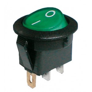 Prepínač kolískový guľ. pros. 2pol. 3pin ON-OFF 250V 6A zelený