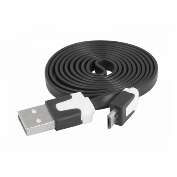 Kábel USB - Micro USB, čierny, plochý 1m